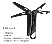 Pince multifonction noire 8-en-1 de qualité supérieure, pince pliante tactique robuste, outil de survie EDC de poche pour le camping et les réparations DIY