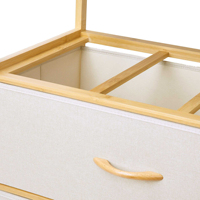 Commode moderne large en bambou sur mesure avec tiroirs en tissu et étagères, meuble de rangement en bambou pour salon