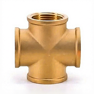 Conector de Tubería en Cruz de Latón, Totalmente Hembra, Forjado, con Rosca de Precisión BSP NPT BSPT (AOL-028) - Product Image 3