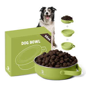 Double bol 2 en 1 <span class=keywords><strong>Support</strong></span> d'alimentation pour chien Conception portable personnalisée pour nourriture et eau Bol anti-déversement pour animaux de compagnie pour le voyage et l'extérieur - Product Image 1