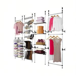 Sistema de Armario Portátil Telescópico de Aluminio Plateado, Organizador de Ropa de Cinco Niveles, Tipo Vertical, Estilo Minimalista - Product Image 1