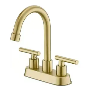 Gold 3 Hole Bathroom Faucets Stainless Steel 2 Handle Faucet Bridge Bathroom Faucet