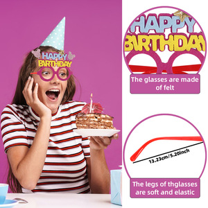 Lunettes en feutre et plastique amusantes aux couleurs de dessin animé, joyeux <span class=keywords><strong>anniversaire</strong></span>, accessoires de photomaton pour fête d'<span class=keywords><strong>anniversaire</strong></span> d'enfants, vente en gros - Product Image 4