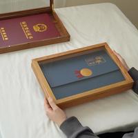 Boîte de rangement en bois personnalisée avec couvercle rabattable, boîte de présentation pour documents et bijoux, boîte en bois gaufré avec fermoir élégant