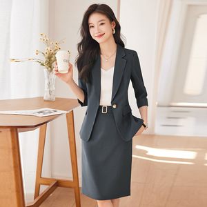 Women's Professional Suit Skirt Set Three Quarter Sleeve Midi Length Breathable Office Lady Workwear Formal Attire - Product Image 3