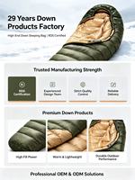Sac de couchage pour adultes en duvet d'oie blanc à 90 % - Extérieur et camping, ultraléger, chaud, hiver, portable, compact, voyage