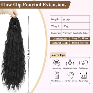 Extension de cheveux synthétiques longs bouclés effet vague d'eau, perruque queue de cheval moelleuse à cordon de serrage pour <span class=keywords><strong>femme</strong></span>, pour un look quotidien - Product Image 2