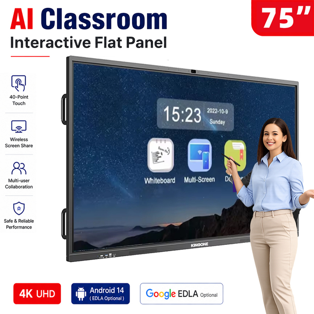 KINGONE Factory OEM 75 86 98 110 Inch Interactive Smart Board 4K LCD Touch Screen Digital Whiteboard for Conference Meeting
