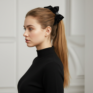 Elegante Accesorio para el Cabello con Lazo de Terciopelo Negro para Mujer, Decoración para el Cabello con Estampado Ditsy, Cinta de Terciopelo para Uso Diario en la Oficina en Todas las Temporadas - Product Image 5