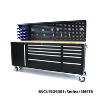 Armoire à outils roulante robuste de 84 pouces avec plan de travail en bois dur, 10 tiroirs et panneau perforé, boîte à outils métallique OEM personnalisée sur roulettes