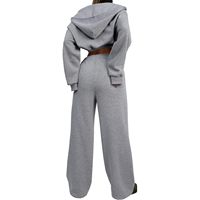 Ensemble de survêtement 2 pièces pour femme LovelyWholesale : sweat à capuche court zippé et pantalon de jogging décontracté respirant gris