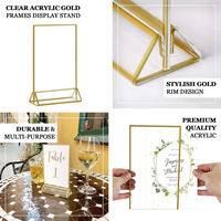 Porte-numéros de table autoportants en acrylique avec cadre doré, présentoirs double face pour enseignes, photos et menus