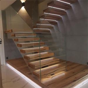 Escalera Flotante de Madera <span class=keywords><strong>con</strong></span> Iluminación <span class=keywords><strong>LED</strong></span> para Villas, Diseño Minimalista Inteligente <span class=keywords><strong>con</strong></span> Paneles de Vidrio Templado - Product Image 1