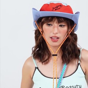 Women's Summer Bucket Hat Color Block Lettering Sun Protection Breathable Cotton Outdoor Sun Hat - Product Image 1