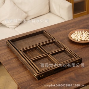Bandeja de Té de Madera Maciza Mu Yujia, Rectangular, de Madera de Paulownia, con Pátina Decorativa, para Uso Doméstico, Estética Zen - Product Image 5