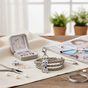 Ciondolo a forma di gatto in argento con strass per la creazione di gioielli e accessori moda - Product Image 3