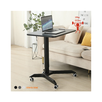 Bureau assis-debout ADA réglable en hauteur pneumatiquement, avec vérin à gaz, à pied unique, mobile, pour ordinateur portable, idéal pour le télétravail et l'étude au chevet