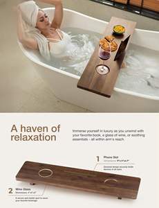 Plateau de bain pliable en bambou vintage avec pieds réglables, support de baignoire, étagère pliable, organisateur de rangement - Product Image 3