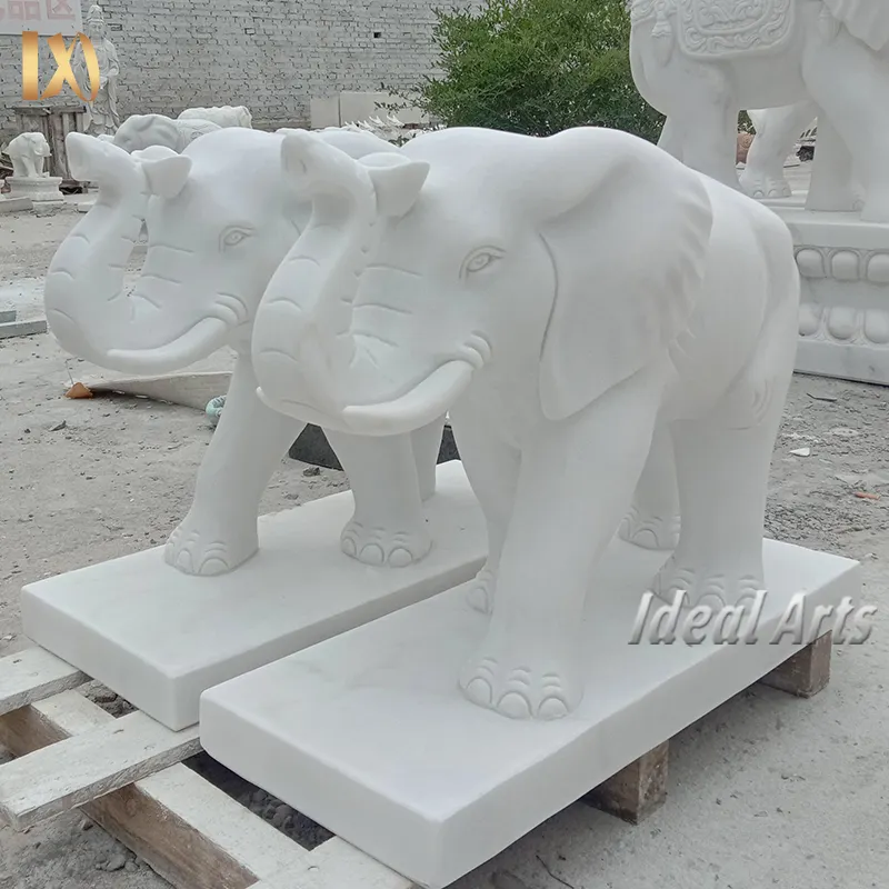 理想的な芸術屋外ゲート装飾白い大理石の象の像