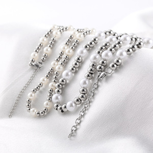 Yunnique – collier de perles artificielles en acier inoxydable, chaîne à billes rondes de 6mm et 8mm pour hommes et femmes, chaîne de clavicule de style minimaliste - Product Image 2