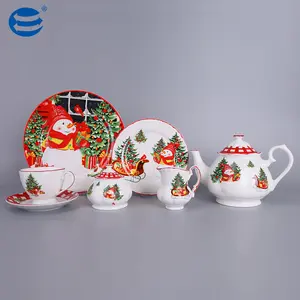Wholesale christmas snowman ceramic tableware kitchen tableware set new bone china Christmas dinner set