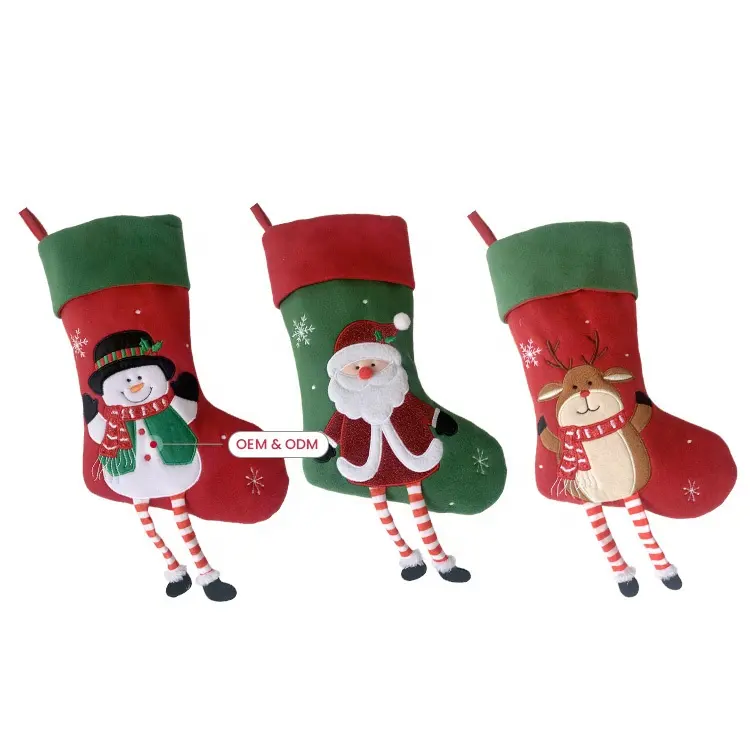 Custom High Quality Wholesale Creative Personality Long Legs Reindeer Snowman Santa Claus Xmas Christmas Stocking for Embroidery
