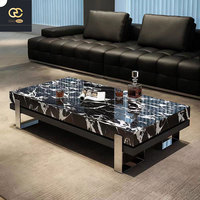 Ensemble de salon de luxe italien de style simple-Table basse en marbre pour villa et maison-Table basse rectangulaire créative