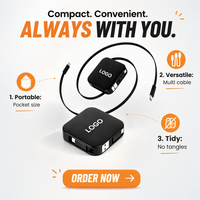 Kabel Pengisi Daya USB-C 4 in 1 Retractable Laris Manis dengan Penyangga Ponsel Pop Up, Pengisian Cepat PD 60W, Logo Custom, Hadiah Perusahaan