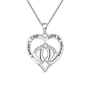 925 <b>Sterling</b> <b>Silver</b> Heart & Footprint <b>Necklace</b> Cute European American Trendy Jewelry | Hot Sale for <b>Women</b> - Product Image 3