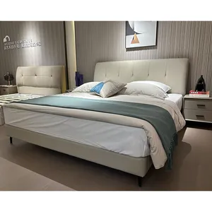 Factory Special Discount Promotion European Brief Style Upholstery Genuine Leather King Queen Double Size Bed
