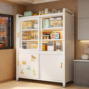 <span class=keywords><strong>Armoire</strong></span> de <span class=keywords><strong>rangement</strong></span> multi-niveaux sur pied en acier avec porte <span class=keywords><strong>coulissante</strong></span> pour cuisine, salon et salle à manger - Product Image 6