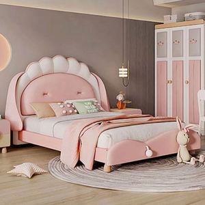 Juego de Dormitorio Infantil de Madera Maciza, Moderno, con Diván de Tamaño Completo, Tapicería de Algodón Cómoda, Color Rosa - Product Image 1
