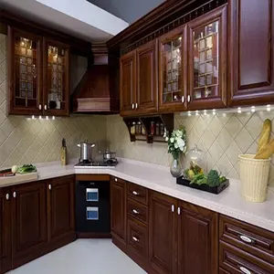 Estilo clássico americano alta qualidade espresso madeira sólida design armário da cozinha