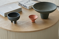 Luxuriöses Vintage Nordisch-Japandi Beistelltisch-Set mit 2 Schubladen, Multifunktionaler Stauraum, Eiche Massivholz Rundtisch, Modernes Couchtisch-Set