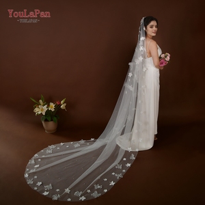 Yapan v243 एकल परत 3 डी ऑर्गेंज़ा फूलों के लिए रोमांटिक शादी का घूंघट - Product Image 5