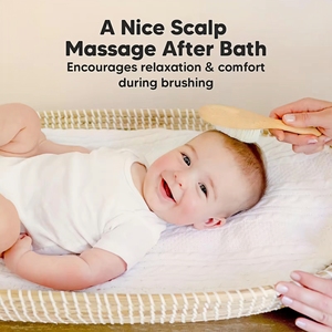 Brosse à cheveux pour bébé en bois avec logo personnalisé, brosse pour bébé avec poils <span class=keywords><strong>de</strong></span> chèvre naturels, <span class=keywords><strong>peigne</strong></span> pour bébé, aide à prévenir la croûte laiteuse - Product Image 4