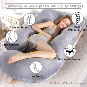 Raffreddamento grigio 60 pollici Full Body per dormire con fodera rimovibile in velluto lavabile a forma di U cuscino per il corpo di gravidanza