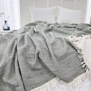 Couverture en coton pur multi-spécifications moderne, confortable, pour l'été, climatisation, franges, couleur unie, pour <span class=keywords><strong>lit</strong></span>, canapé, bureau - Product Image 5