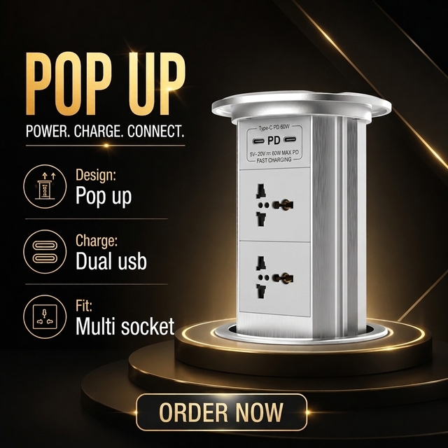 LEGA Slowrise pop up Hidden Kitchen Tower Universal Sockets with 2 USBC 2USBA 4AC Outlets for Hotel Furniture and Home Use