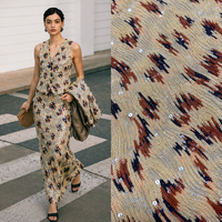 Tissu en maille tricotée à sequins et broderies à rayures léopard, imprimé animal pour robe de soirée pour filles