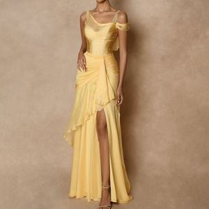 Robe longue ajustée de luxe romantique pour femme avec volants et fermeture éclair au dos, douce et élégante - Product Image 1
