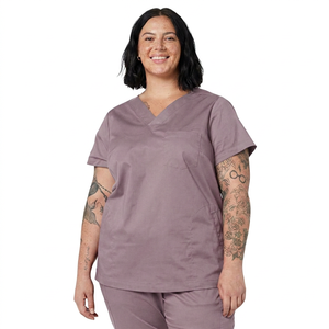 Women's Burgundy V-Neck <b>Scrub</b> <b>Top</b> Cotton Polyester Woven Hospital Uniform <b>Scrub</b> <b>Tops</b> - Product Image 6