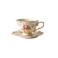 Ensemble de tasses à café en céramique de luxe léger avec motif floral rétro pour un thé de l'après-midi élégant et un cadeau haut de gamme