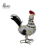 Statue de coq de jardin de style antique en métal, ornement d'extérieur pour patio et jardin, œuvre d'art en fer peint avec support