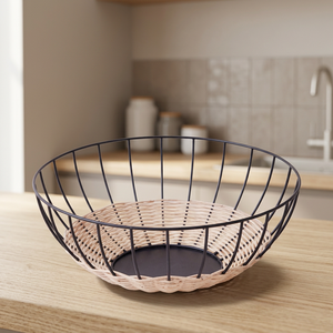 Panier de rangement rond en métal, en fil de fer, pour cuisine, durable, minimaliste, sur pied - Product Image 1