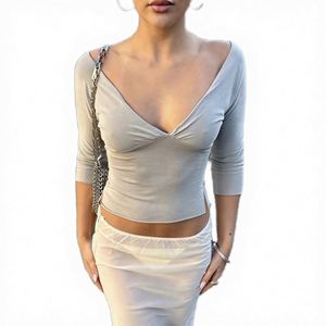 Custom Logo Women's Summer Crop <b>Top</b> Slim Fit Long Sleeve T-Shirts with 3D Embroidery Eco-Friendly Polyester Ribbing - Product Image 2