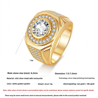 Anillo Clásico de Hip Hop para Hombre, Plata de Ley S925, Chapado en Oro, con Moissanita Redonda de 2 Quilates, Regalo para Aniversario, Fiesta o Uso Diario