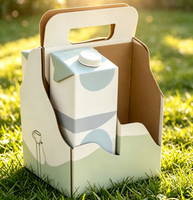Boîte de transport pliable carrée personnalisée pour boissons, emballage multi-paquet avec poignée, protection UV pour lait végétal, vente en gros OEM
