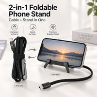 Support de téléphone pliable Premium 240W avec câble USB-C, logo personnalisé, en nylon tressé, cadeau, vente en gros, OEM