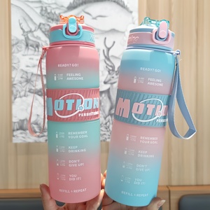 Bouteille d'eau sport en plastique dégradé de 1L avec marqueur de temps, idéale pour la gym et la <span class=keywords><strong>motivation</strong></span> estivale - Product Image 5
